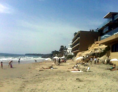 This beach scene is in front of the Surf & Sand Hotel in Laguna